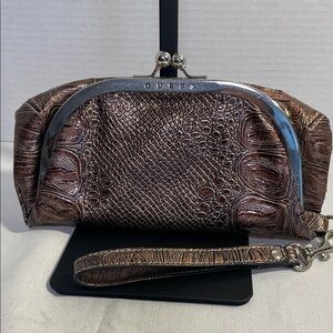 GUESS Faux Crocodile Leather Textured Wristlet Clutch